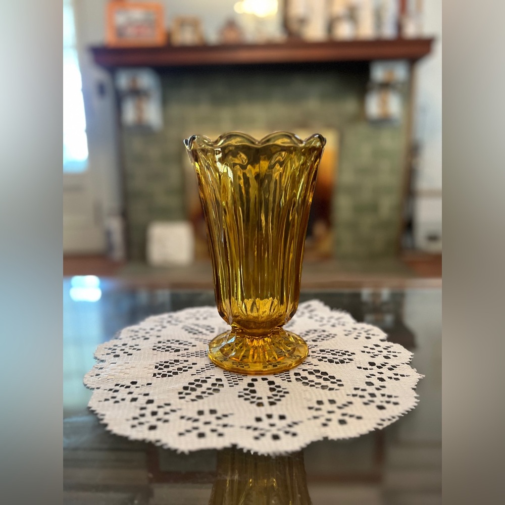 Amber Glass Decorative Footed Vase - Home Accents